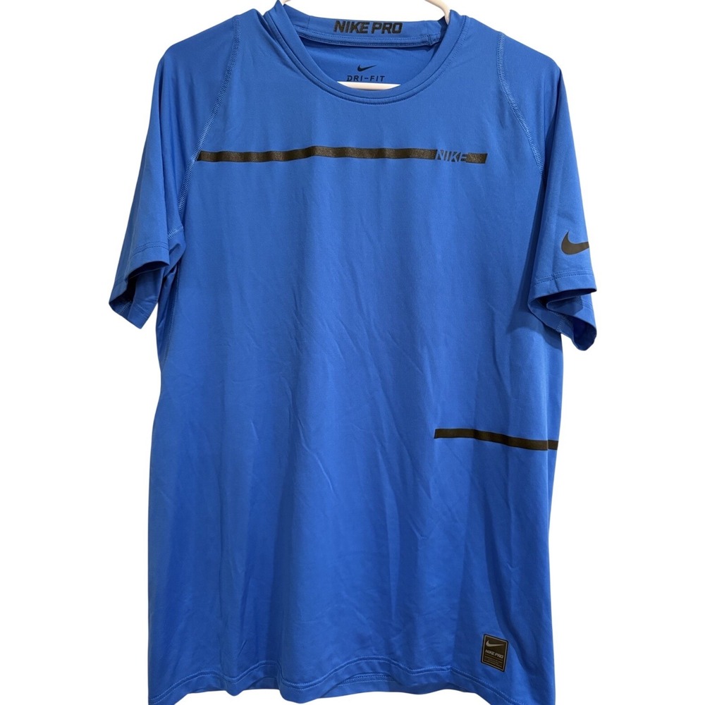 Nike Pro Dri Fit Men's Blue T Shirt Athletic Performance Tee Size L‎ Activewear